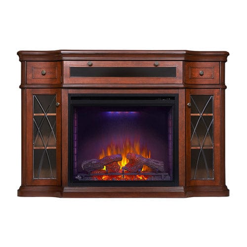 Colbert Electric Fireplace Media Console in Antique Mahogany